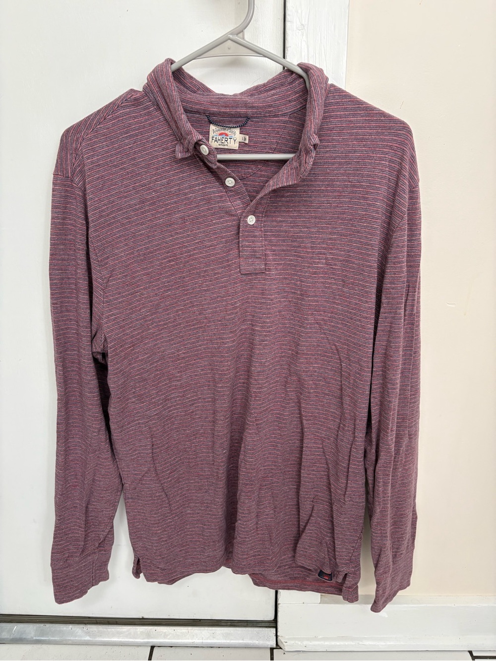 Faherty Long-Sleeve Heathered Plum Polo